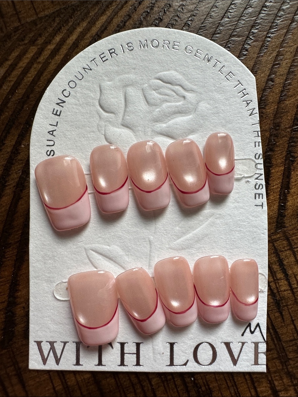 Pink Press-On Nails with Red Accent